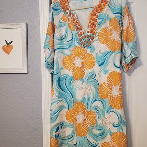 Lilly Pulitzer🌴 Beaded Silk Dress "Do The Wave"